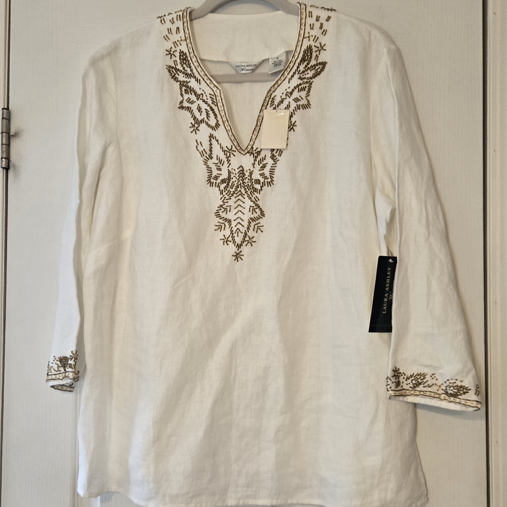 Laura Ashley Cream Tunic with Gold Embroidery